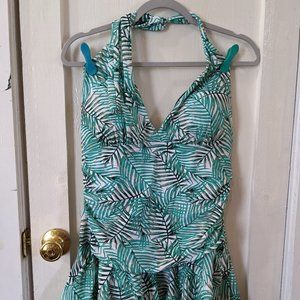 Sea & Sand Beachwear Skirted Halter One Piece Swimsuit Sz 16